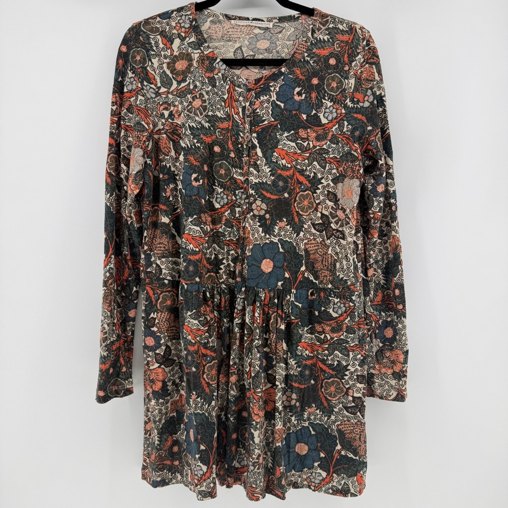 Peruvian Connection Floral Pima Cotton Modal Knit Babydoll Dress Small Multi